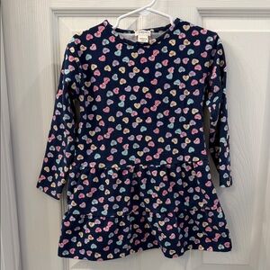 Crewcuts Navy Long-Sleeve Tiered Dress with Conversation Hearts 2-3T